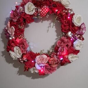 Floral Wreath with Red and White Roses